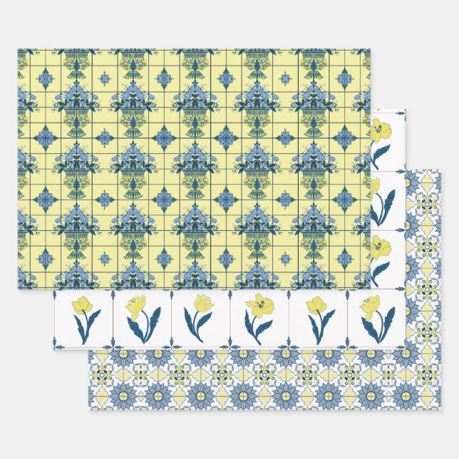 Delft Tile Pattern  Wrapping Paper Sheets (Set)