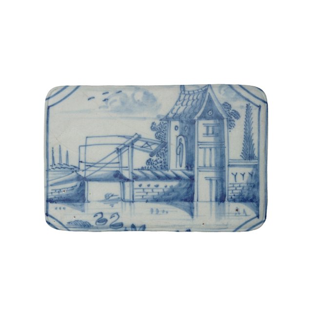 Delft tile showing a drawbridge over a canal, 19th bath mat (Front)