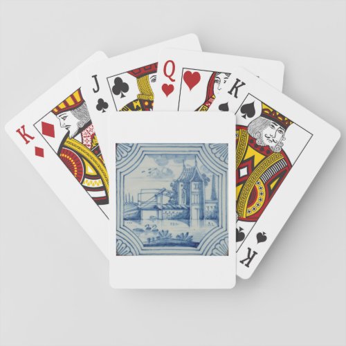 Delft tile showing a drawbridge over a canal 19th poker cards