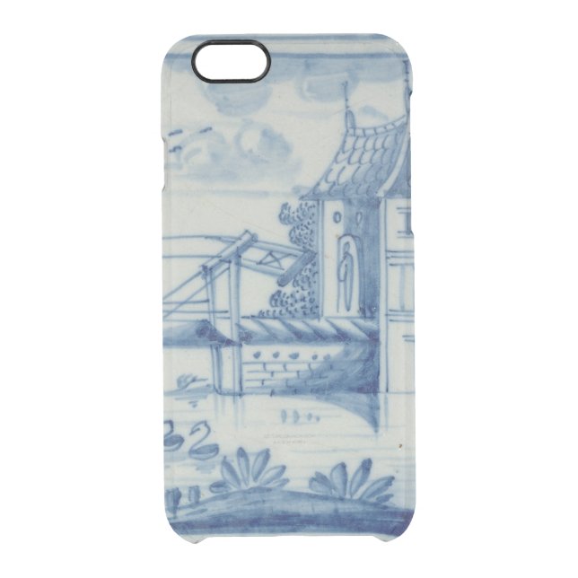 Delft tile showing a drawbridge over a canal, 19th uncommon iPhone case (Back)