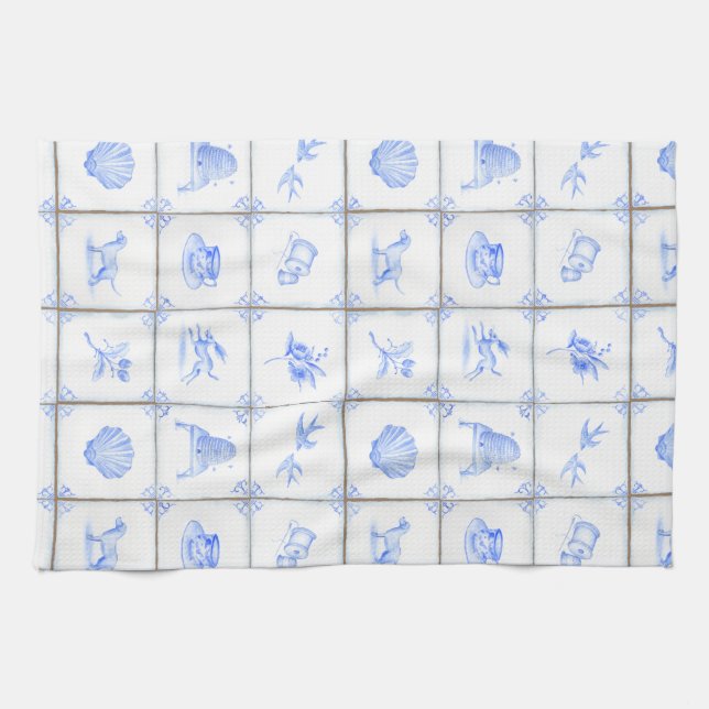 Delft Tile Teatowel Kitchen Towel (Horizontal)