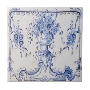 Delft Tile with Urn of Flowers-Blue & White