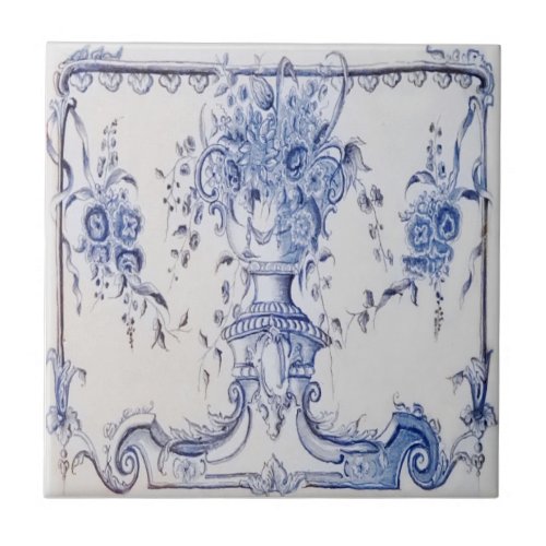 Delft Tile with Urn of Flowers_Blue  White