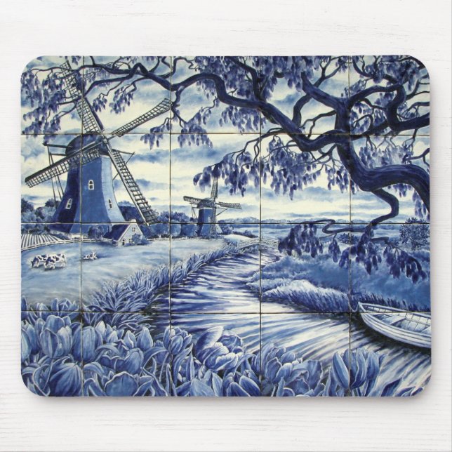 Delft tiling with Windmill Mouse Pad (Front)