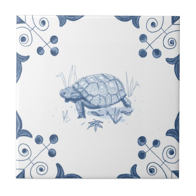 Delft Tortoise Tile with Scroll Corners (Front)