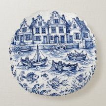 Delft Town & Fishing Harbor Cobalt Blue White