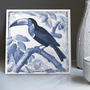 Delft Tucan Botanical Art Nouveau Watercolor Decor Ceramic Tile
