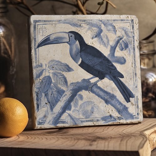 Delft Tucan Botanical Art Nouveau Watercolor Decor Trivet