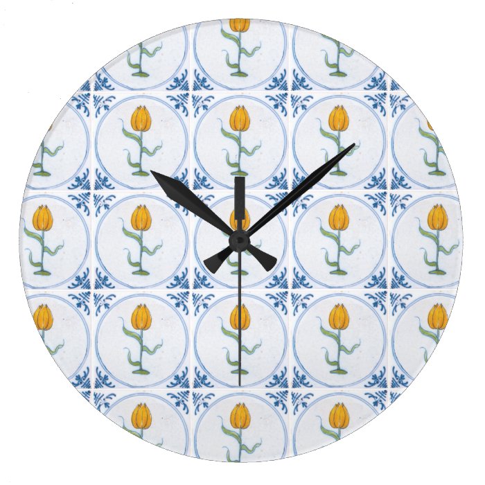 Delft Tulip Tile Art No Numbers Clock
