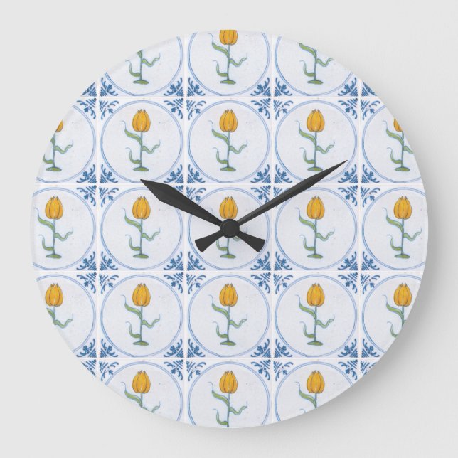 Delft Tulip Tile Art No Numbers Clock (Front)
