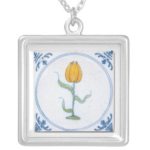 Delft Tulip Tile Vintage Art Necklace
