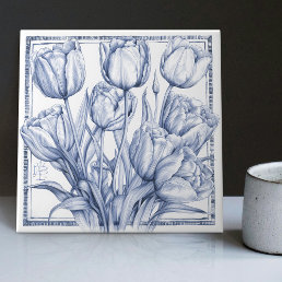 Delft Tulip Wall Decor Art Nouveau Watercolor Ceramic Tile