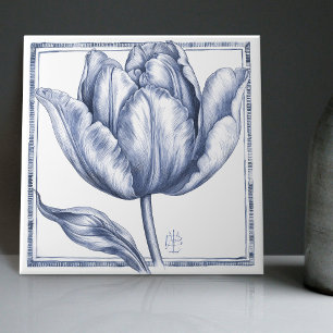 Delft Tulip Wall Decor Art Nouveau Watercolor Ceramic Tile