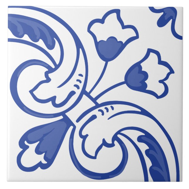 Delft Vine Blossom Ceramic Tile (Front)