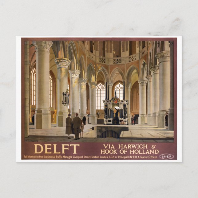 Delft Vintage Travel Poster Restored Postcard (Front)