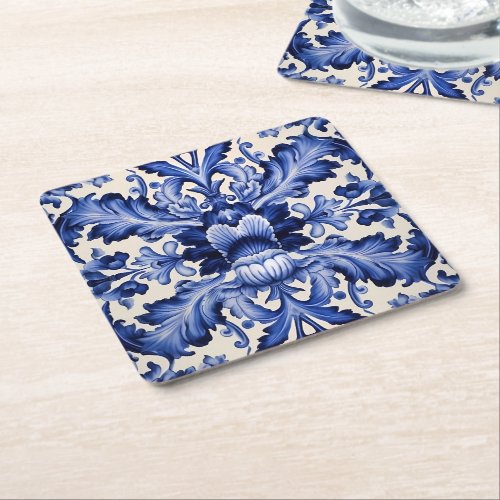 Delft Ware Blue Flower Square Paper Coaster
