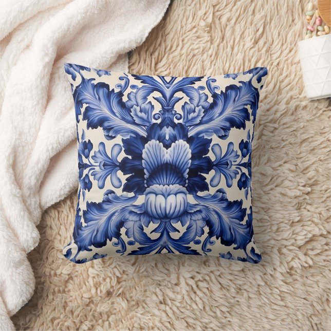 Delft Ware Blue Flower Throw Pillow (Blanket)