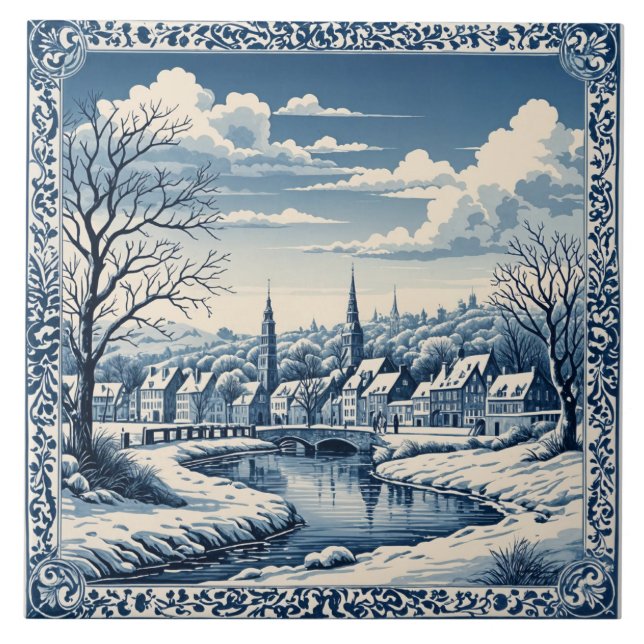 Delft winter/Christmas 8 style Ceramic Tile (Front)
