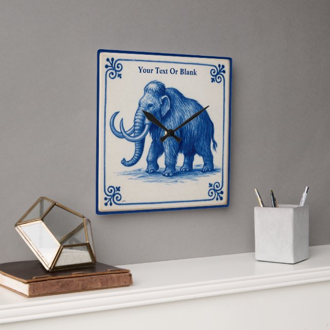 Delft Woolly Mammoth Square Wall Clock (Office)