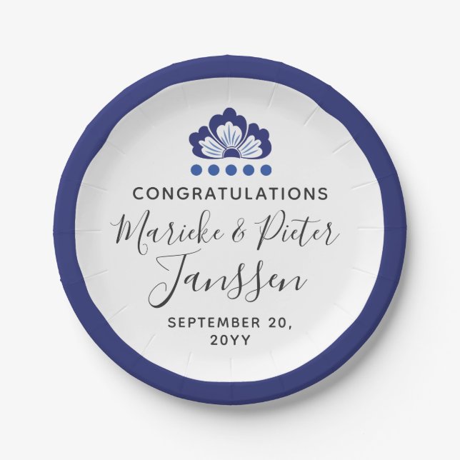 Delfts Blauw Delft Blue Dutch Wedding Cake Paper Plates (Front)