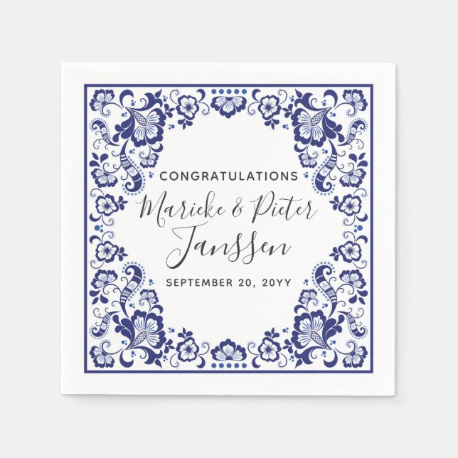 Delfts Blauw Delft Blue Dutch Wedding Dinner Paper Napkins (Front)