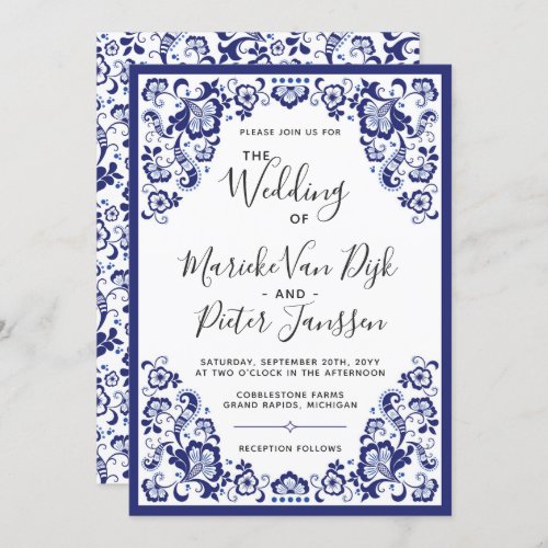 Delfts Blauw  Delft Blue Dutch Wedding Invitation