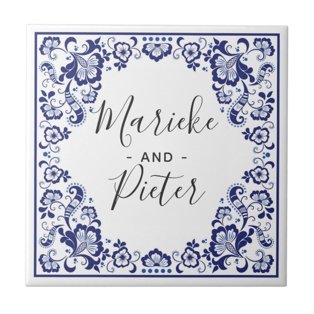 Delfts Blauw | Delft Blue Dutch Wedding Keepsake Ceramic Tile (Front)