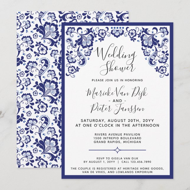 Delfts Blauw | Delft Blue Dutch Wedding Shower Invitation (Front/Back)