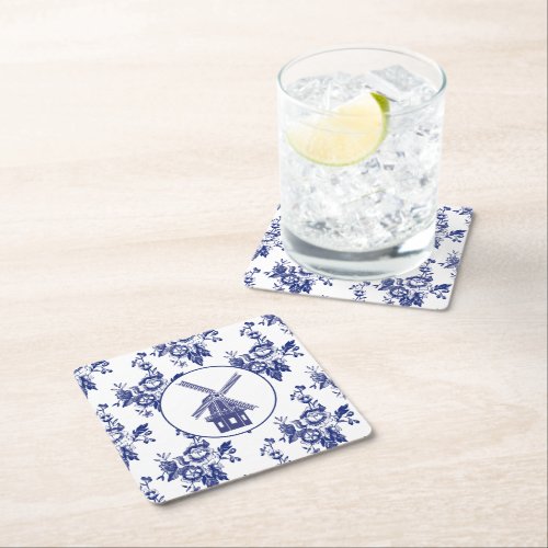 Delfts Blauw Pattern Tiles Square Paper Coaster