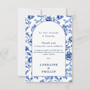 Delftware Blue Floral Elegant vintage wedding Thank You Card