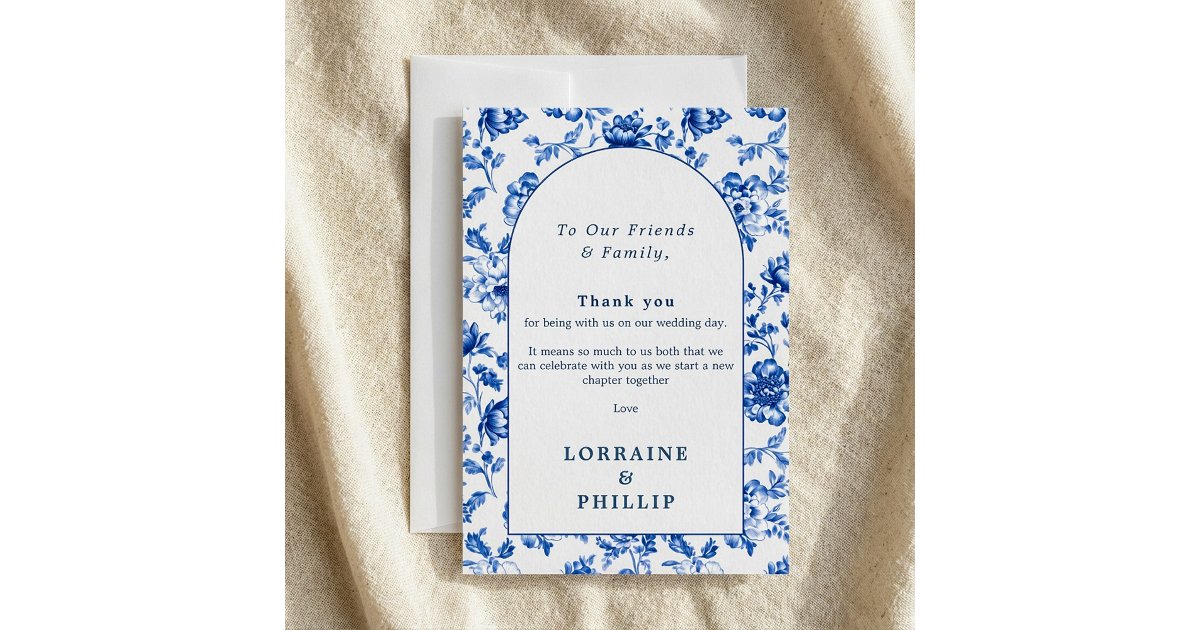 Delftware Blue Floral Elegant vintage wedding Thank You Card | Zazzle