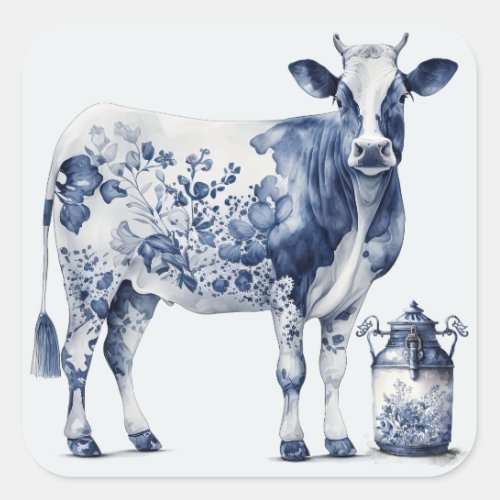 Delftware Cow and Milk Jar Square Sticker