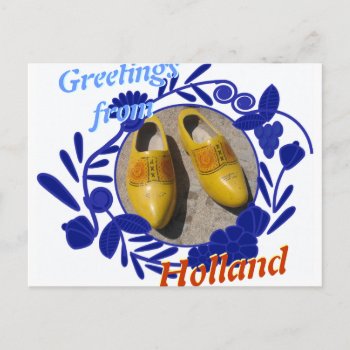 Delftware Pattern And Clogs Greetings From Holland Postcard by hollandshop at Zazzle
