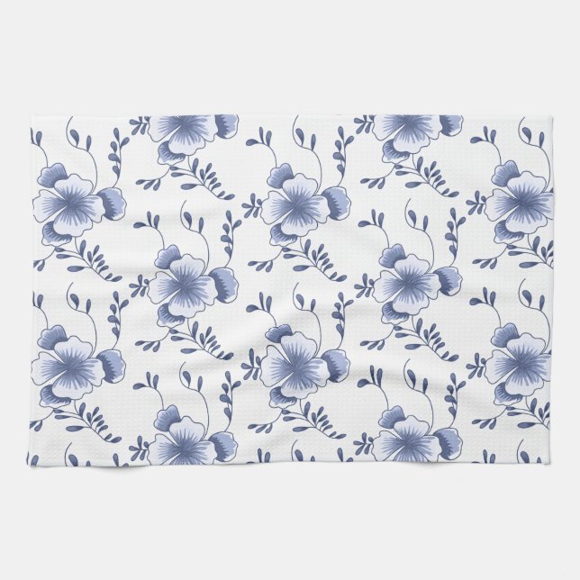 Delftware Style Pansy Kitchen Towel (Horizontal)
