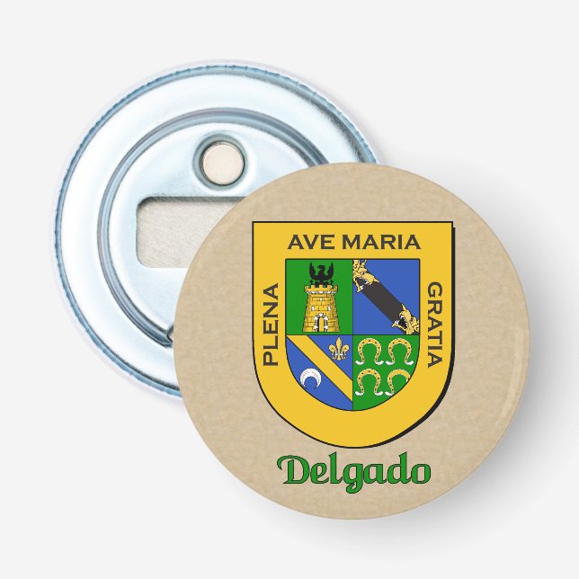Delgado Heraldic Arms on Parchment Style Back Bottle Opener (Front)