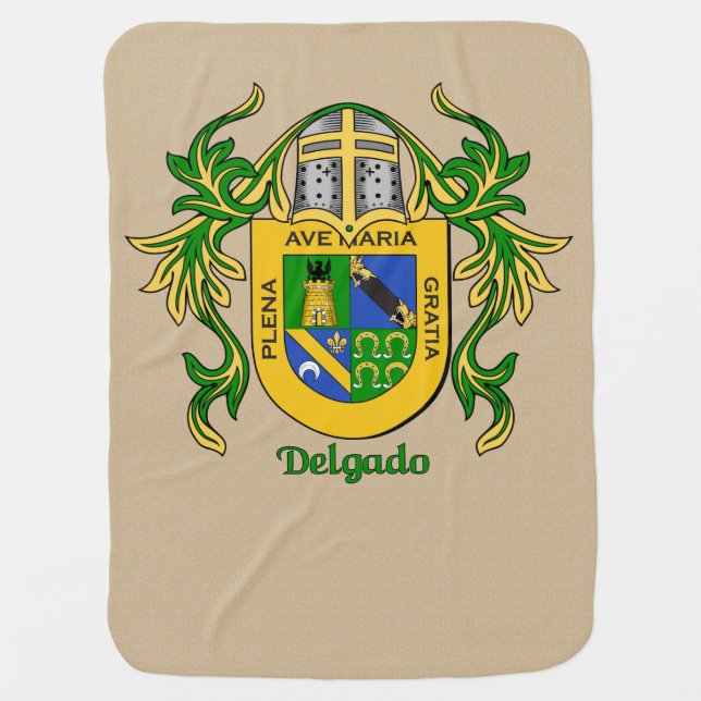 Delgado Heraldic Shield and Mantling Baby Blanket (Front)