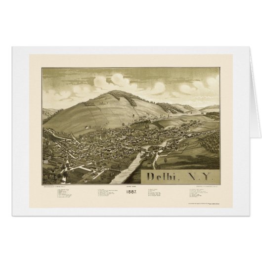 Delhi, NY Panoramic Map - 1887 Cards (Front Horizontal)