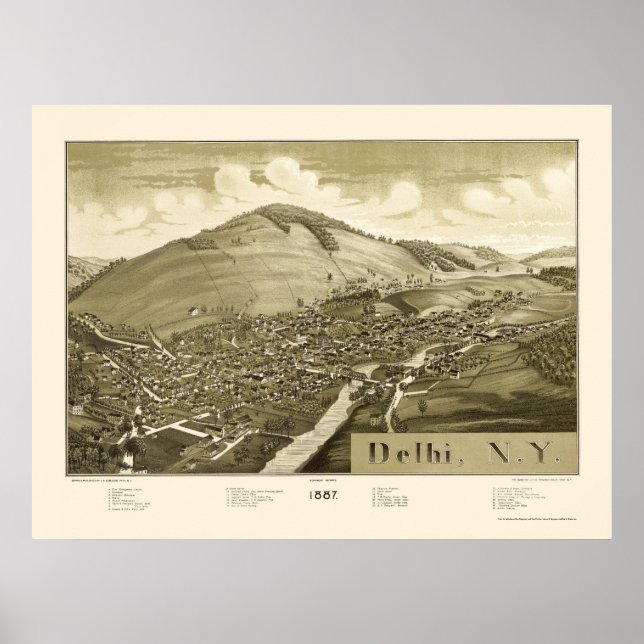 Delhi, NY Panoramic Map - 1887 Poster (Front)