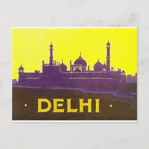 Delhi silhouette of the city temple and fortress postcard