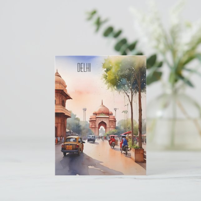 Delhi watercolor art postcard (Standing Front)