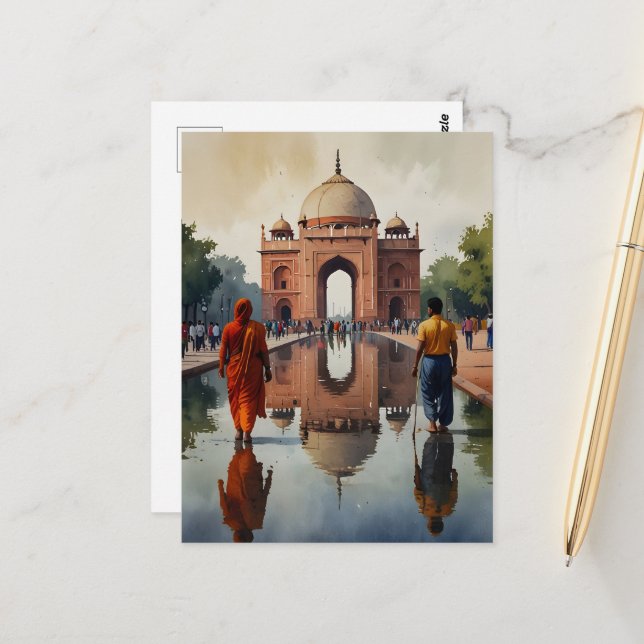 Delhi watercolor art postcard (Front/Back In Situ)