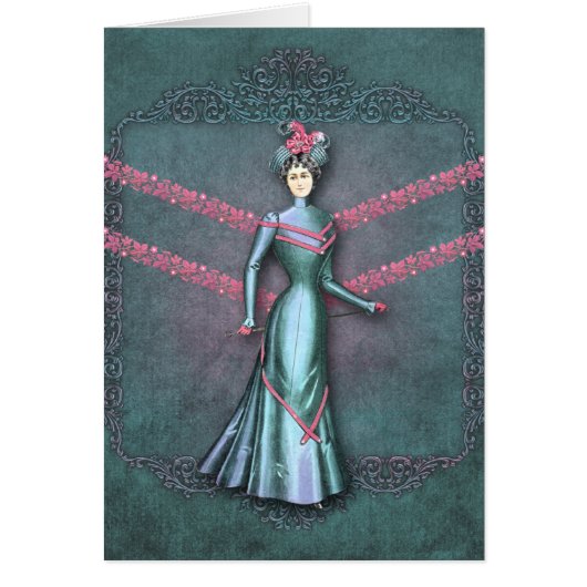 Delia: 1890s Walking Dress in Aqua and Pink (Front)