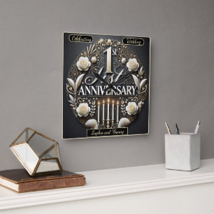 Delicate 1st Anniversary Floral Keepsake Square Wall Clock