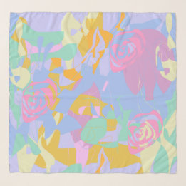 Delicate Abstract Blue Rose Floral Chiffon Scarf