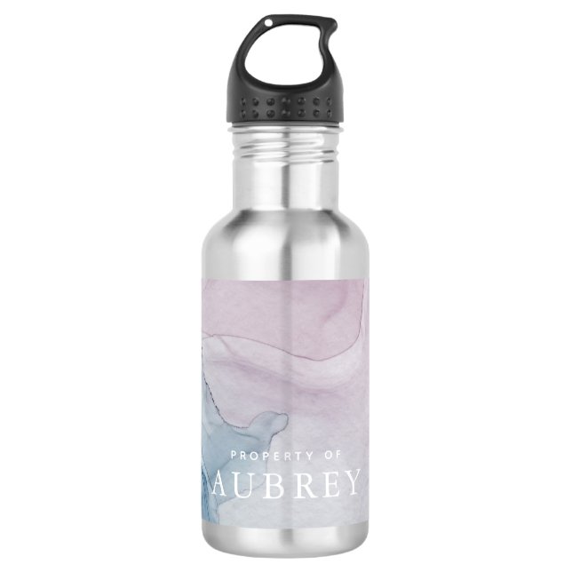 Delicate Abstract Purple Print with Name Stainless Steel Water Bottle (Front)