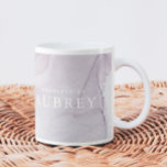 Delicate Abstract Purple Print with Photo Giant Coffee Mug<br><div class="desc">This design features a beautiful abstract purple and blue print with "property of" text and name in white text,  along with one photo.</div>