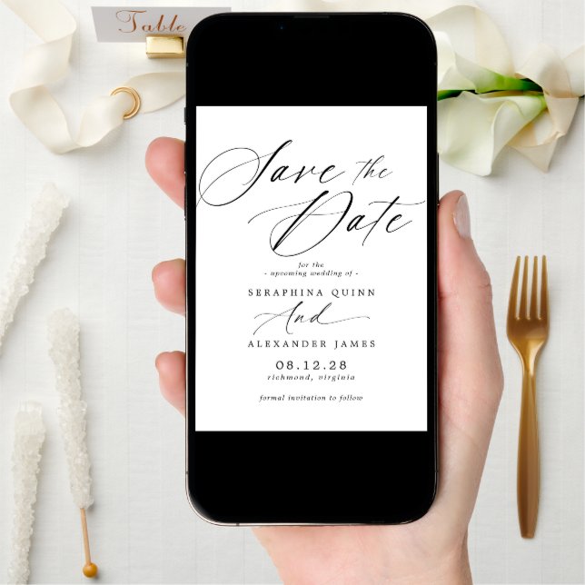Delicate Airy Script | Classic Black and White Save The Date (Front Digital)