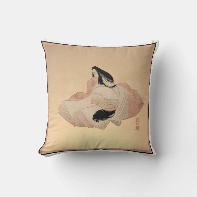 Delicate Ancient Japanese Print on Pillow (Front)