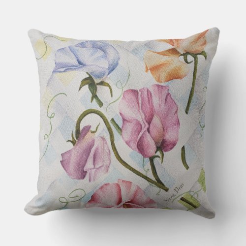 DELICATE and COLORFUL SWEET PEA FLOWERS PATIO Outdoor Pillow