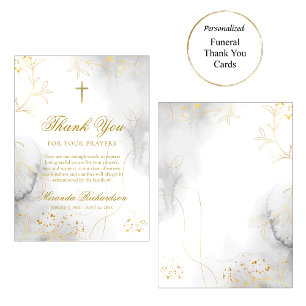 Delicate and Elegant Gold Leaves Funeral Thank You Card